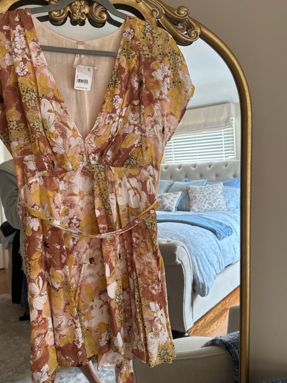 Free People floral V-Neck Women's Dress in Rust and Mustard